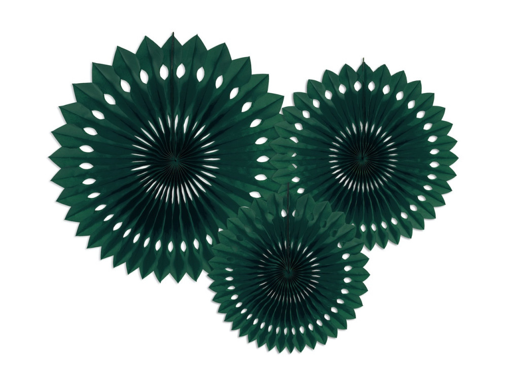 Rozety dekoracyjne - ciemnozielone, 20, 25, 30 cm, 3 szt.