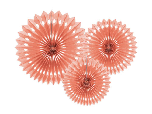 Decorative rosettes - peach pink, 20, 25, 30 cm, 3 pcs.