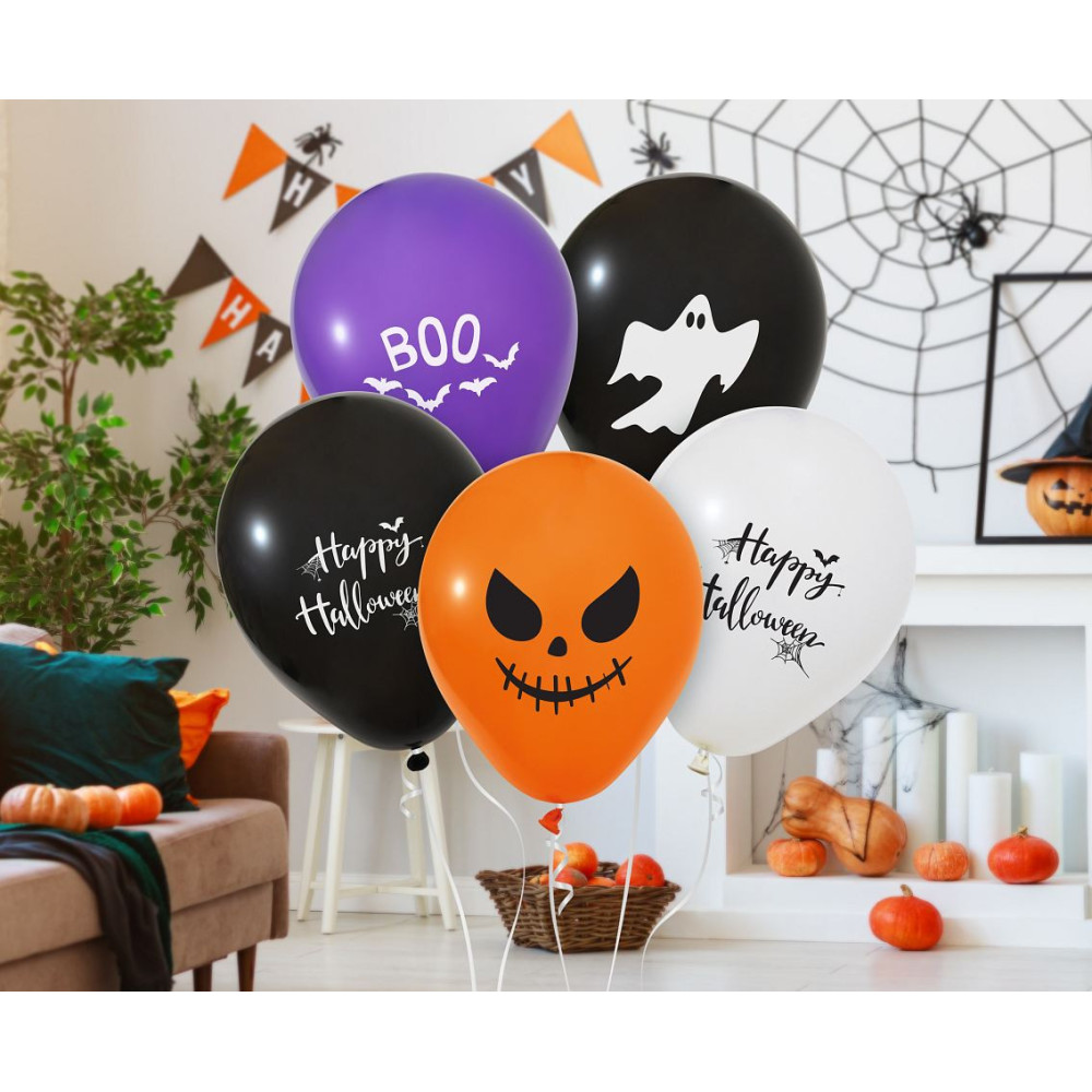 Balony lateksowe Happy Halloween - 30 cm, 5 szt.