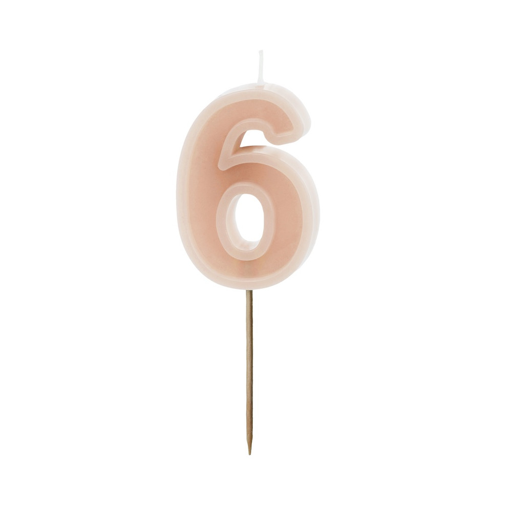 Birthday candle, number 6 - dirty pink, 6 cm
