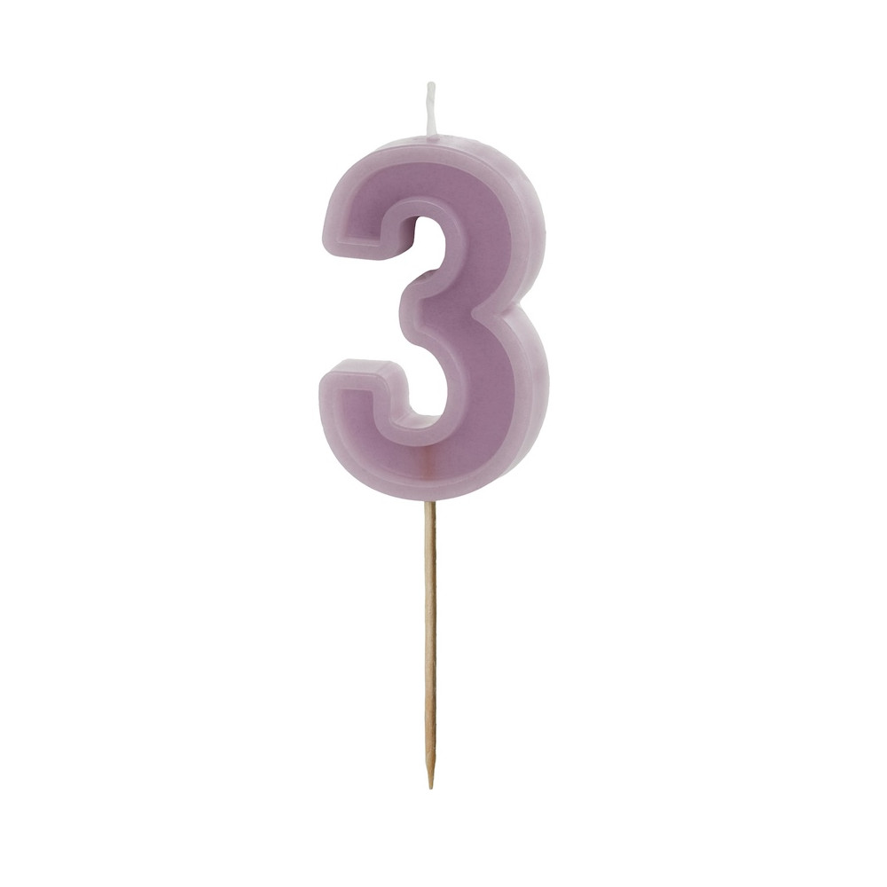 Birthday candle, number 3 - violet, 6 cm