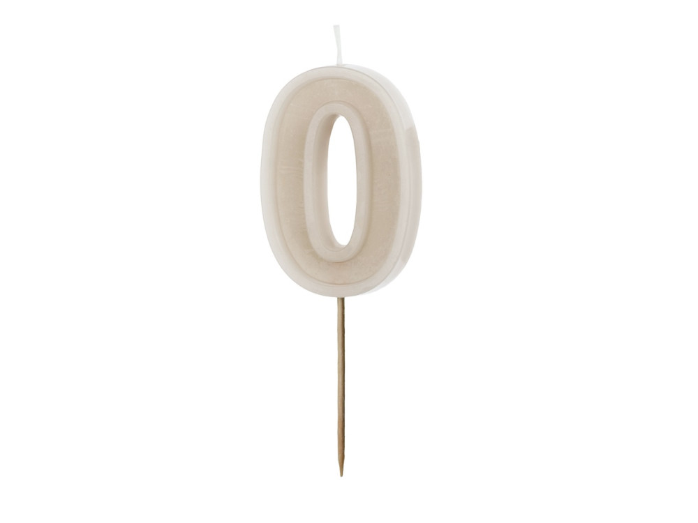 Birthday candle, number 0 - beige, 6 cm