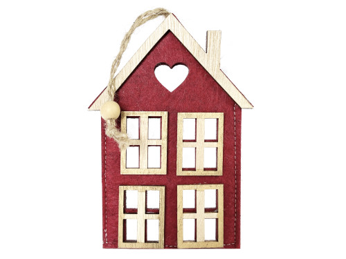 Felt wooden pendant House - red, 8,5 x 14 cm