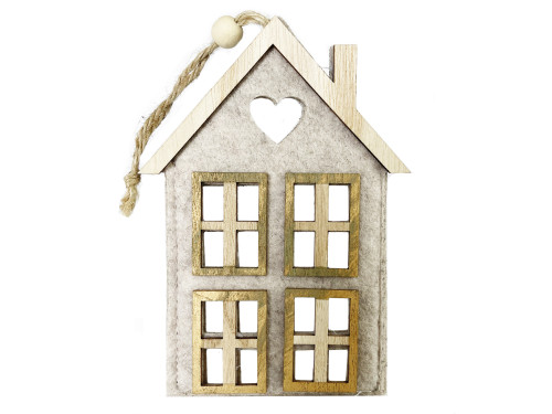 Felt wooden pendant House - grey, 8,5 x 14 cm