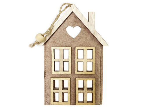 Felt wooden pendant House - brown, 8,5 x 14 cm