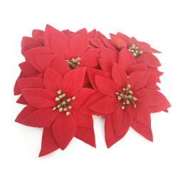 Velour poinsettias - red, 14 cm, 12 pcs.