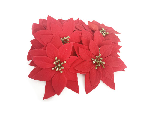 Velour poinsettias - red, 14 cm, 12 pcs.