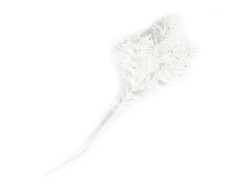 Gałązka świąteczna ośnieżona z brokatem - biała, 25 cm