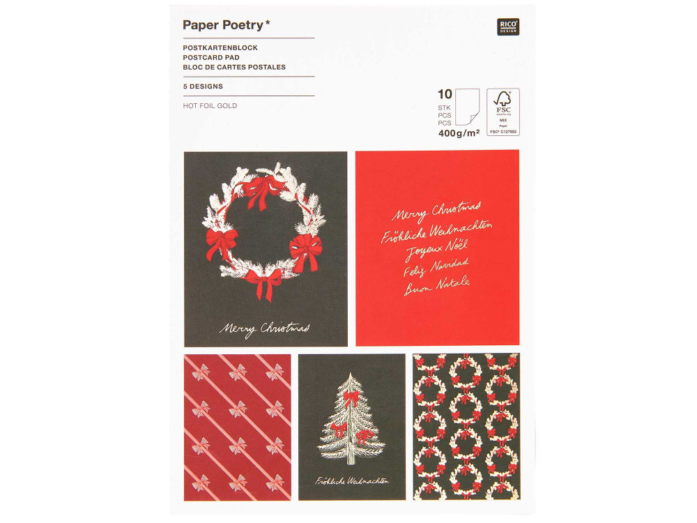 Set of Christmas postcard pads Bows - Paper Poetry - 10 pcs.