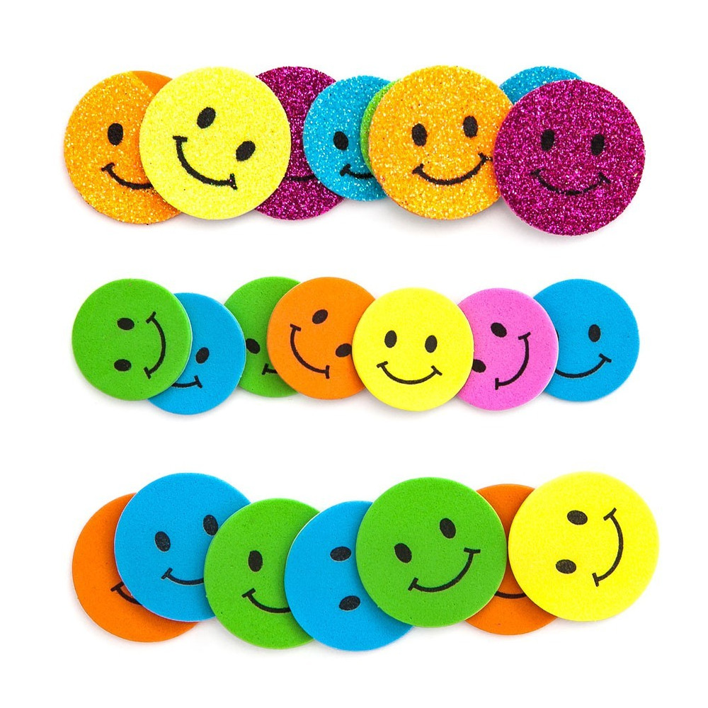 Glitter Foam Stickers - Smilies, 30 pcs