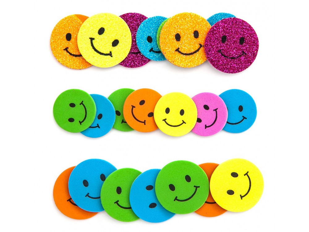 Glitter Foam Stickers - Smilies, 30 pcs