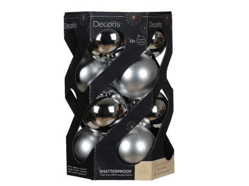 Shatterproof baubles - silver, 6 cm, 12 pcs.