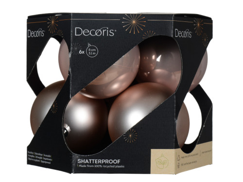 Shatterproof baubles - pink, 8 cm, 6 pcs.