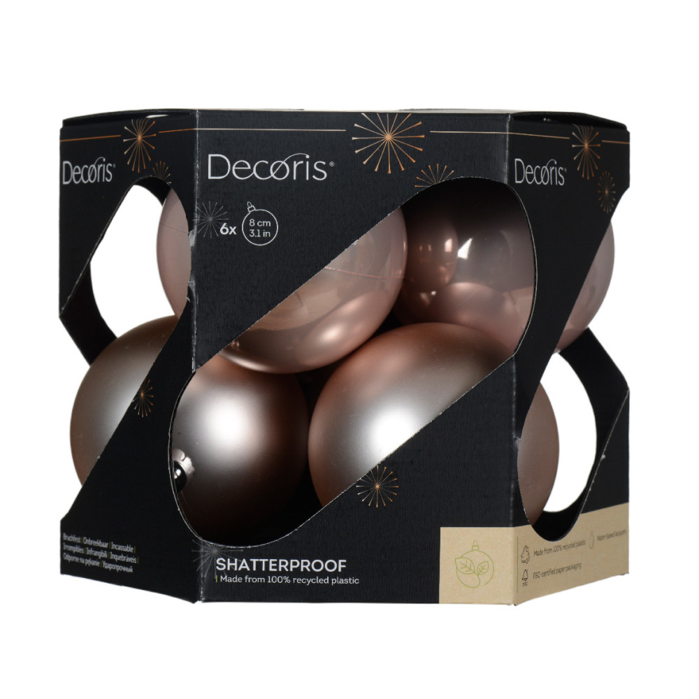 Shatterproof baubles - pink, 8 cm, 6 pcs.