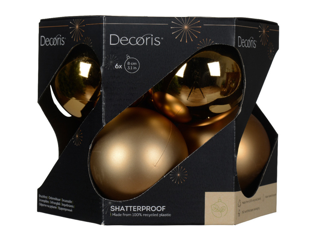 Shatterproof baubles - pecan brown, 8 cm, 6 pcs.