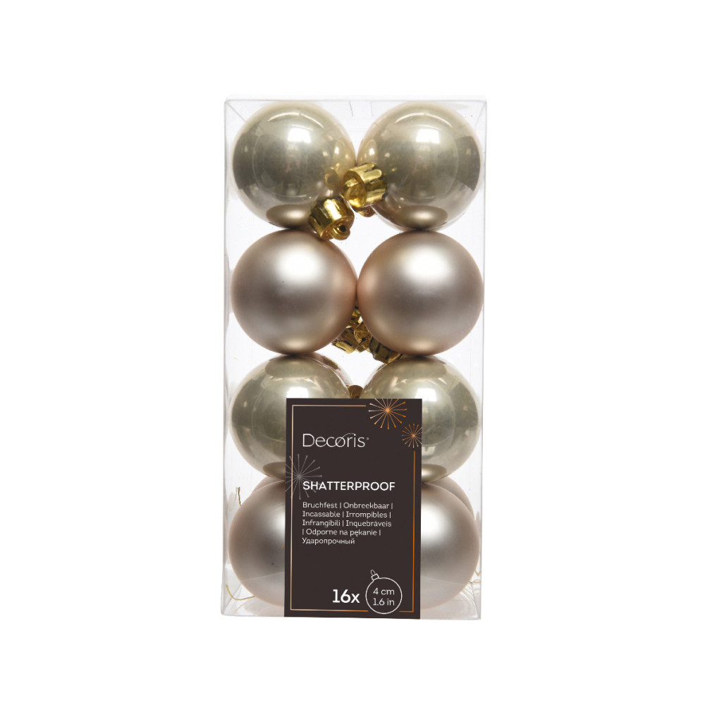 Shatterproof baubles - pearl, 4 cm, 16 pcs.