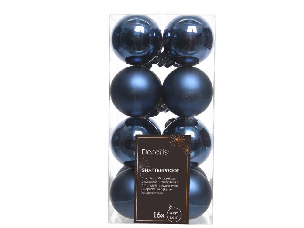 Shatterproof baubles - navy blue, 4 cm, 16 pcs.