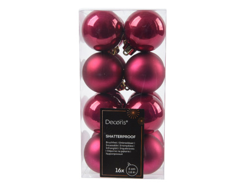 Shatterproof baubles - pomegranate red, 4 cm, 16 pcs.