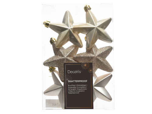 Shatterproof Star baubles - pearl, 7,5 cm, 6 pcs.