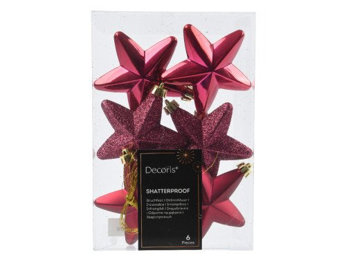 Shatterproof Star baubles - pomegranate red, 7,5 cm, 6 pcs.