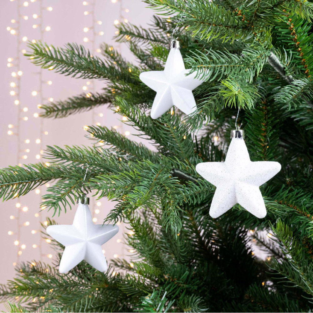 Shatterproof Star baubles - navy blue, 7,5 cm, 6 pcs.