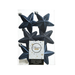 Shatterproof Star baubles - navy blue, 7,5 cm, 6 pcs.