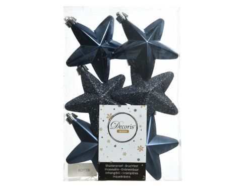 Shatterproof Star baubles - navy blue, 7,5 cm, 6 pcs.