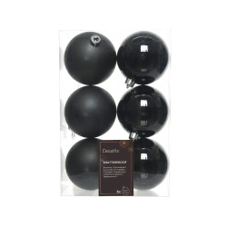 Shatterproof baubles - black, 8 cm, 6 pcs.