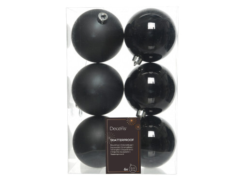 Bombki choinkowe nietłukące - czarne, 8 cm, 6 szt.