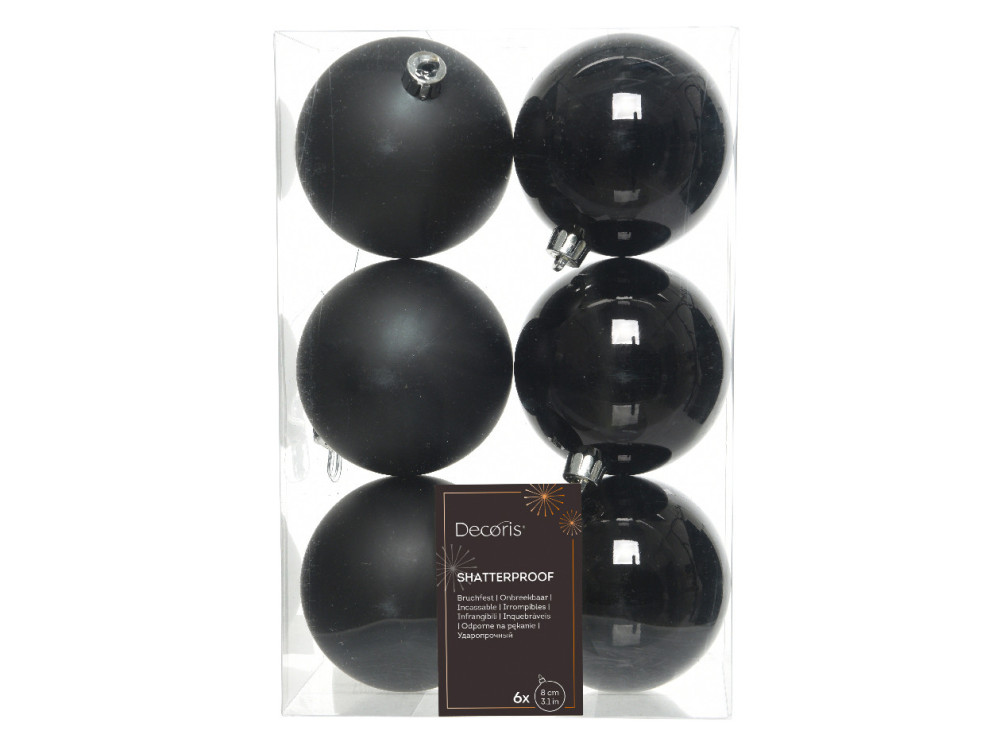 Bombki choinkowe nietłukące - czarne, 8 cm, 6 szt.