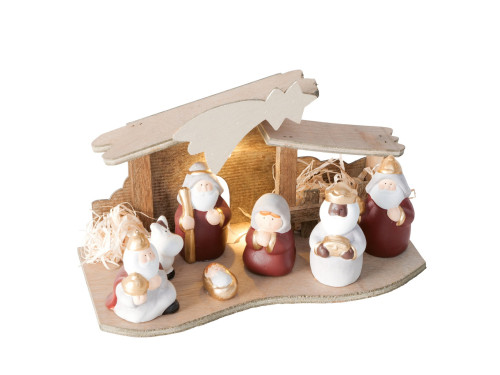 Wooden LED nativity scene - 26,5 x 11,5 x 15 cm
