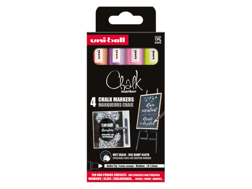 Set of Chalk markers - UNI - Fluo, 1,8 - 2,5 mm, 4 pcs.
