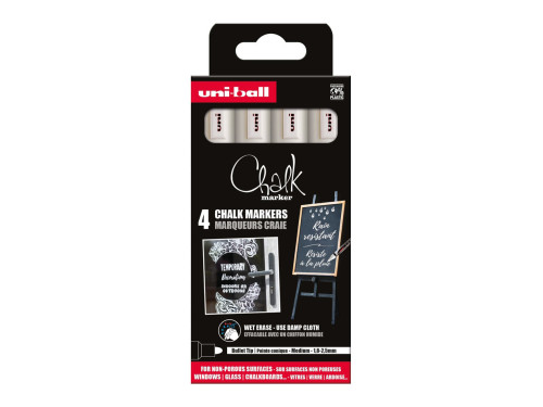 Set of Chalk markers - UNI - White, 1,8 - 2,5 mm, 4 pcs.