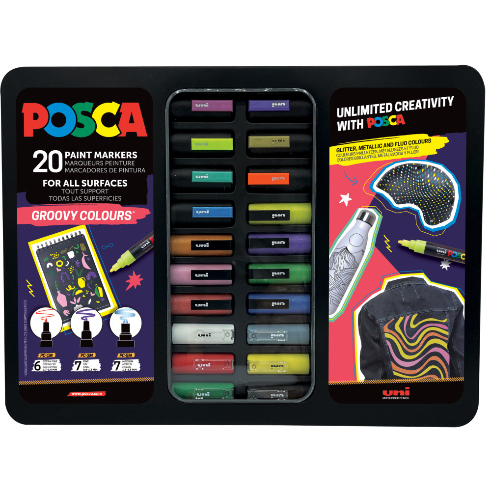 Set of Groovy Colours Posca Paint Marker Pens - Uni - 20 pcs.