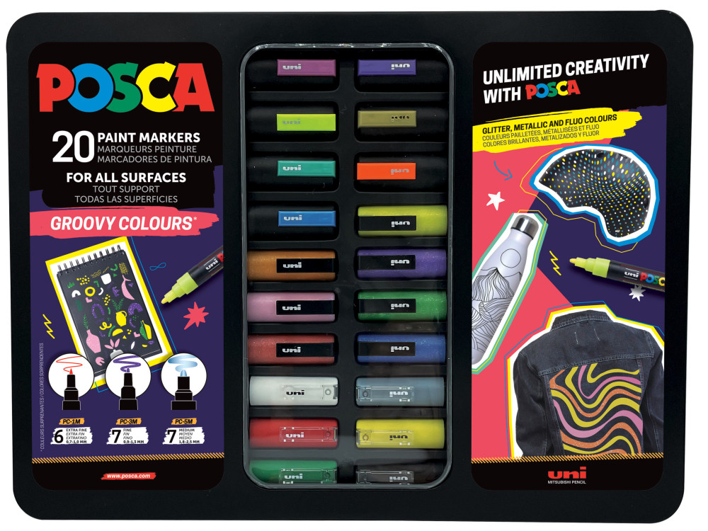 Set of Groovy Colours Posca Paint Marker Pens - Uni - 20 pcs.