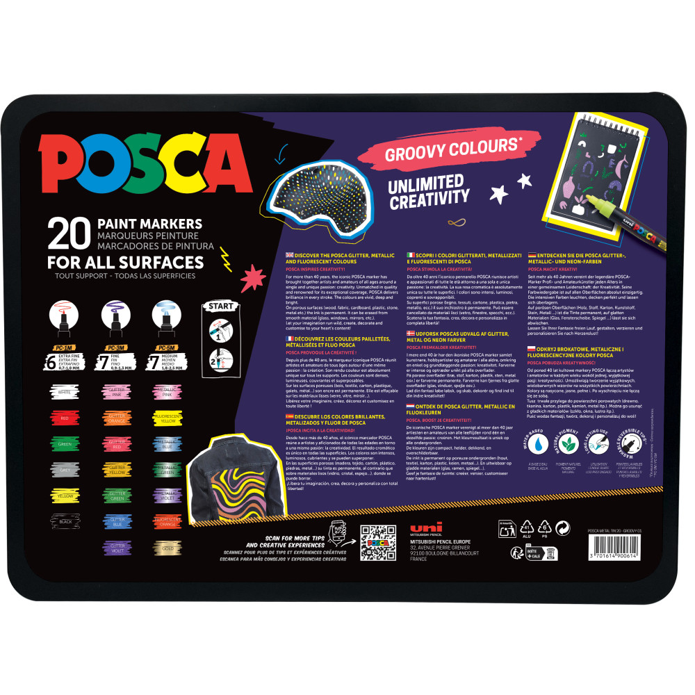 Set of Groovy Colours Posca Paint Marker Pens - Uni - 20 pcs.