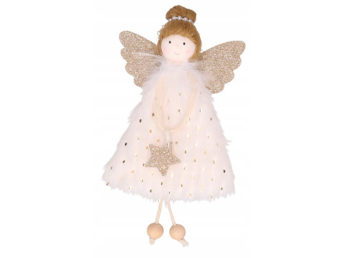 Zawieszka futerkowa Aniołek - kremowa, 16 cm