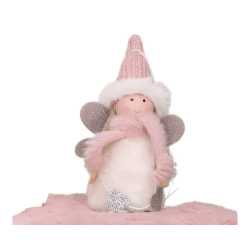 Fur pendant Angel with scarf - pink, 9,5 x 13 cm