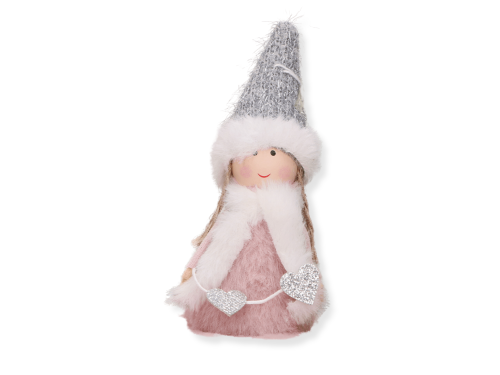 Fur pendant Gnome with scarf - pink, 9,5 x 13 cm