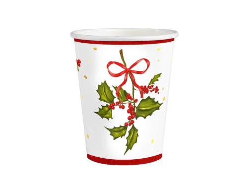 Paper cups Christmas Holly branch - 220 ml, 10 pcs.