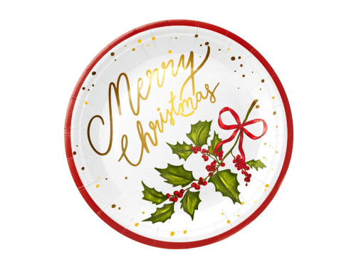 Paper plates Christmas Holly branch - 22,8 cm, 10 pcs.