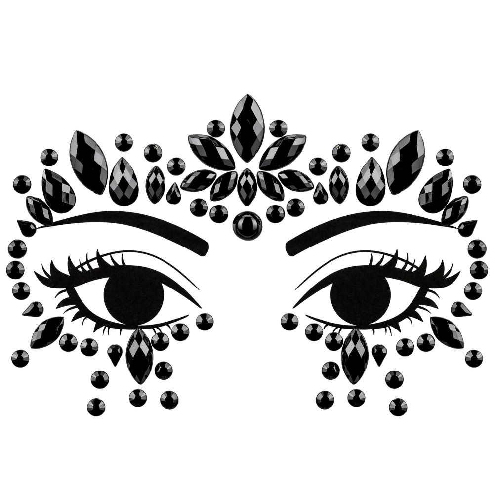 Self-adhesive face diamonds 02 - black, 15 x 9 cm