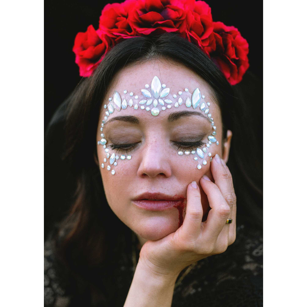 Self-adhesive face diamonds 01 - glow in the dark, 15 x 9 cm