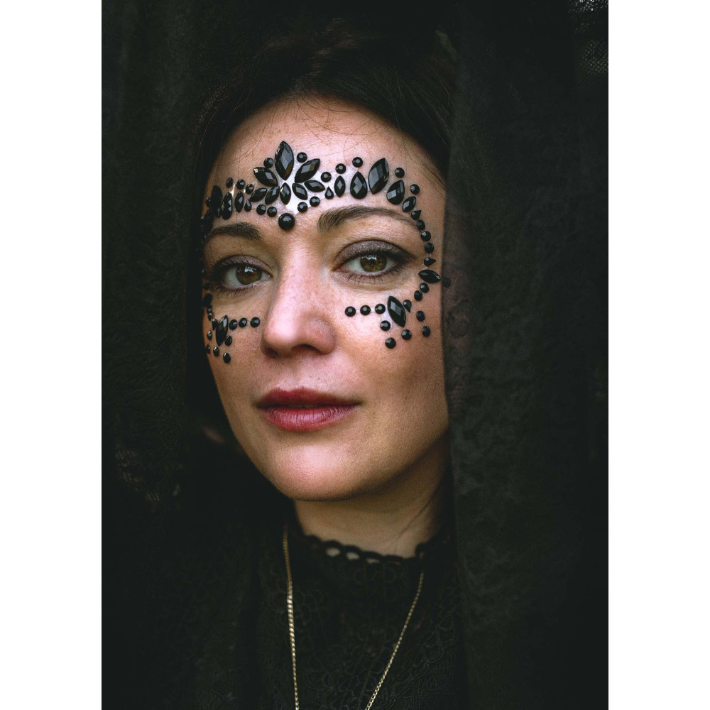 Self-adhesive face diamonds 02 - black, 15 x 9 cm