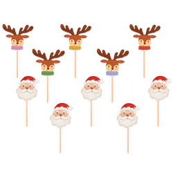 Cupcakes and cakes toppers Santa and Reideer - 11 cm, 10 pcs.