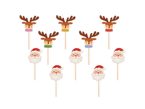 Cupcakes and cakes toppers Santa and Reideer - 11 cm, 10 pcs.