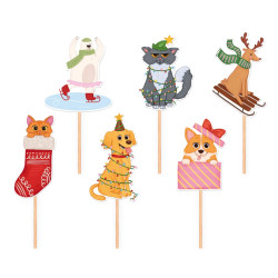 Cupcakes and cakes toppers Christmas Animals - 11 cm, 6 pcs.