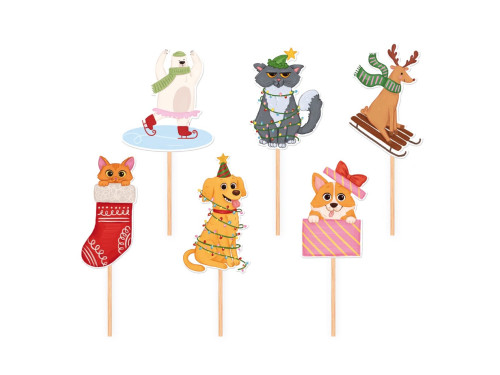 Cupcakes and cakes toppers Christmas Animals - 11 cm, 6 pcs.