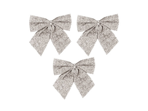 Christmas decorative bows - silver, 12 cm, 3 pcs.