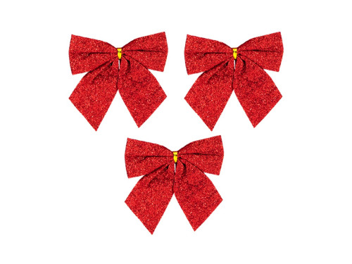 Christmas decorative bows - red, 12 cm, 3 pcs.